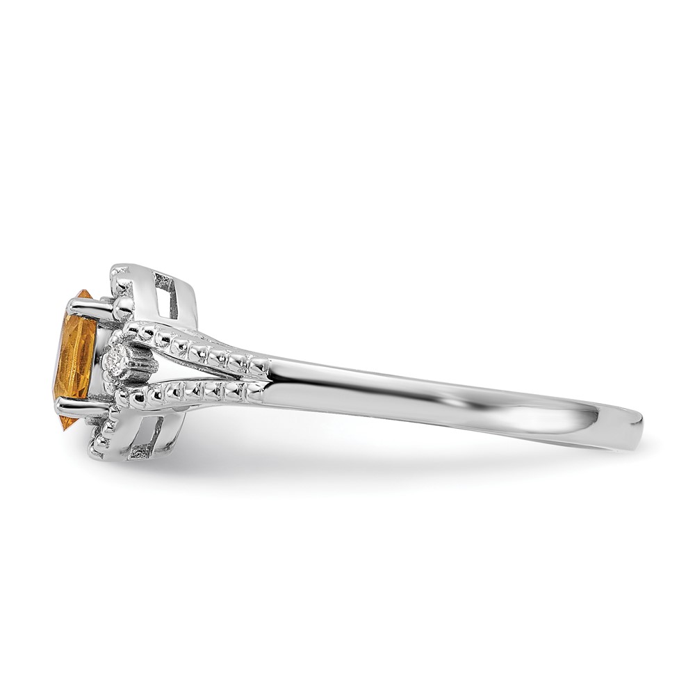Sterling Silver Rhodium-plated Citrine & Diam. Ring (QBR16NOV-10)