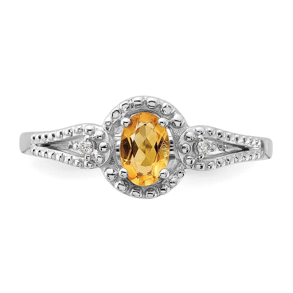 Sterling Silver Rhodium-plated Citrine & Diam. Ring (QBR16NOV-10)