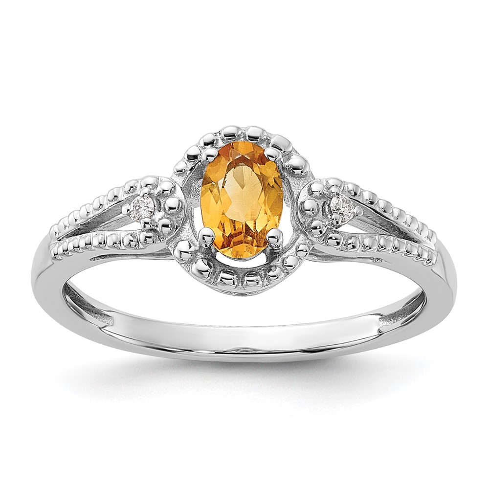 Sterling Silver Rhodium-plated Citrine & Diam. Ring (QBR16NOV-10)