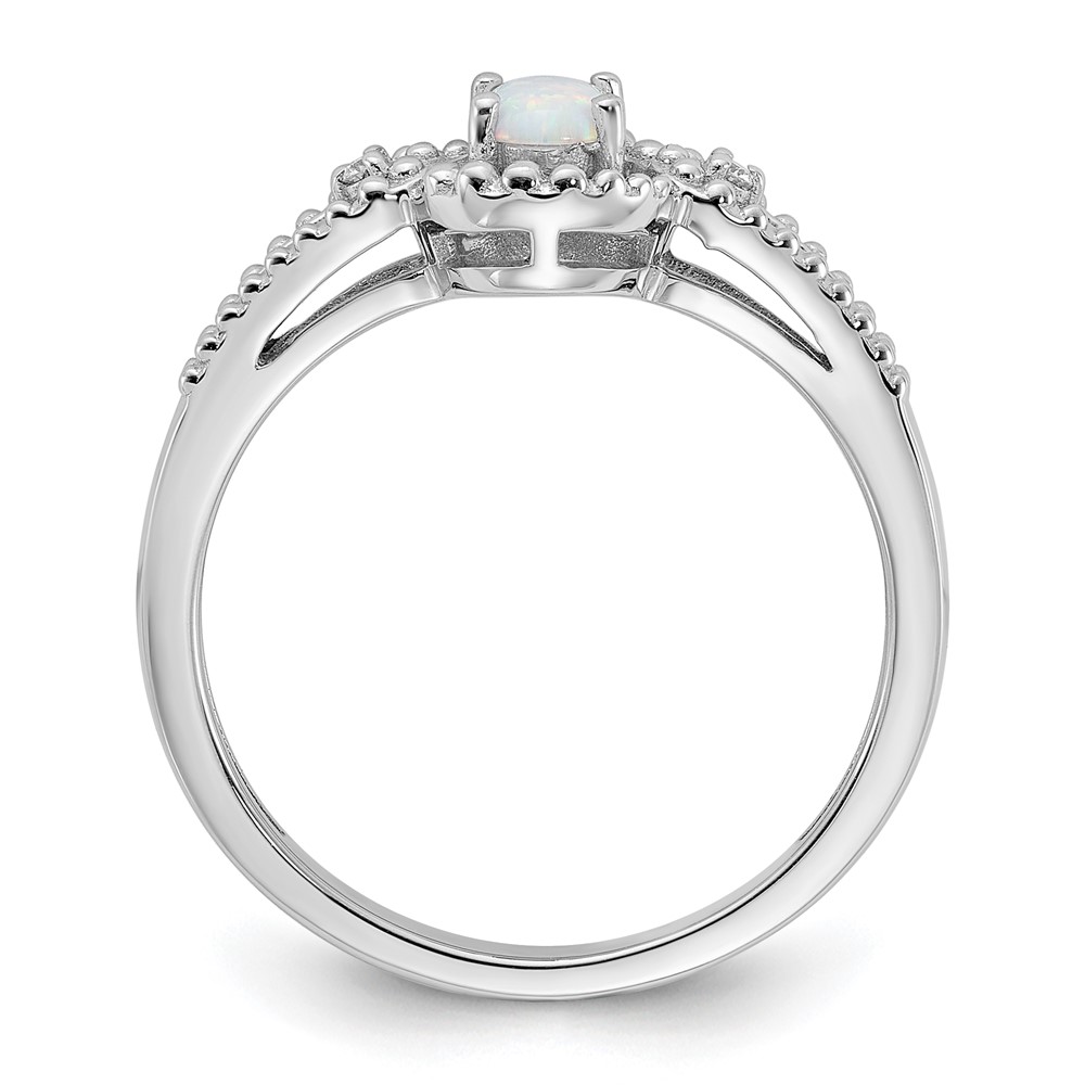 Sterling Silver Rhodium-plated Created Opal & Diam. Ring (QBR16OCT-10)