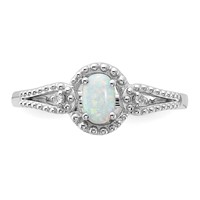 Sterling Silver Rhodium-plated Created Opal & Diam. Ring view 5