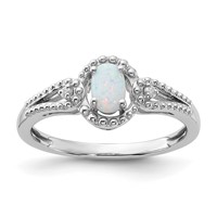 Sterling Silver Rhodium-plated Created Opal & Diam. Ring view 1