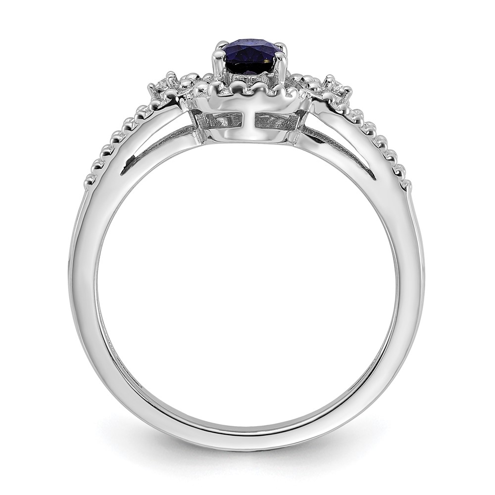 Sterling Silver Rhodium-plated Created Sapphire & Diam. Ring (QBR16SEP-7)