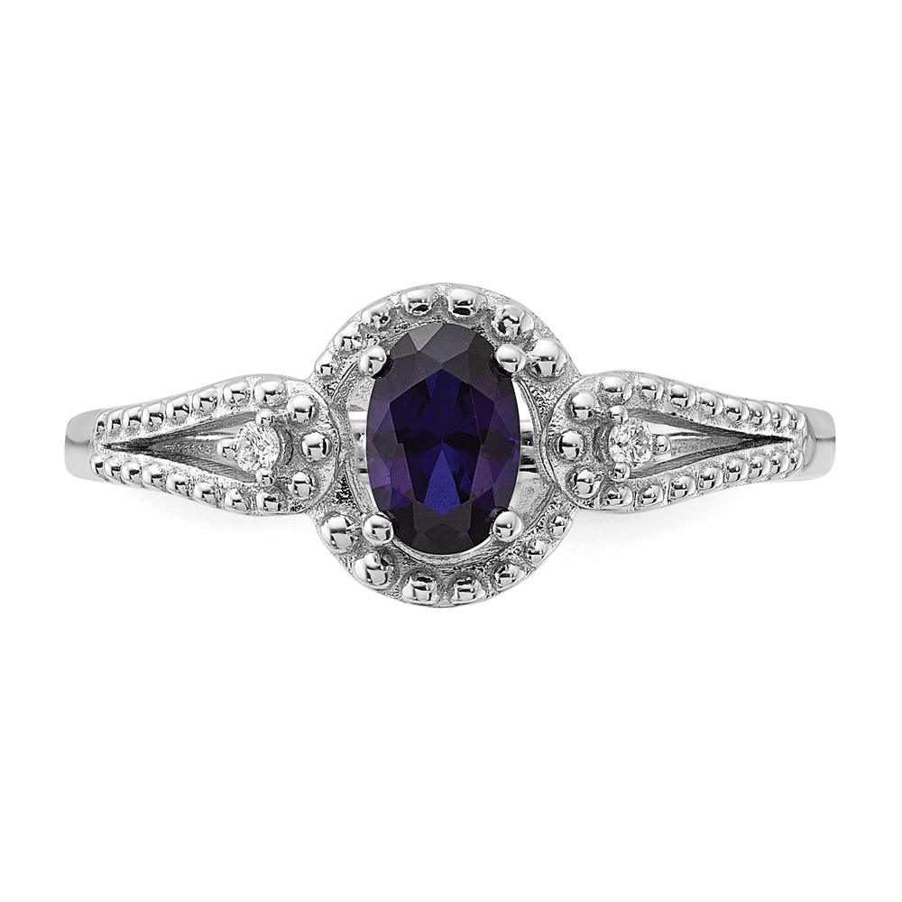 Sterling Silver Rhodium-plated Created Sapphire & Diam. Ring (QBR16SEP-7)