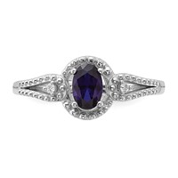 Sterling Silver Rhodium-plated Created Sapphire & Diam. Ring view 5