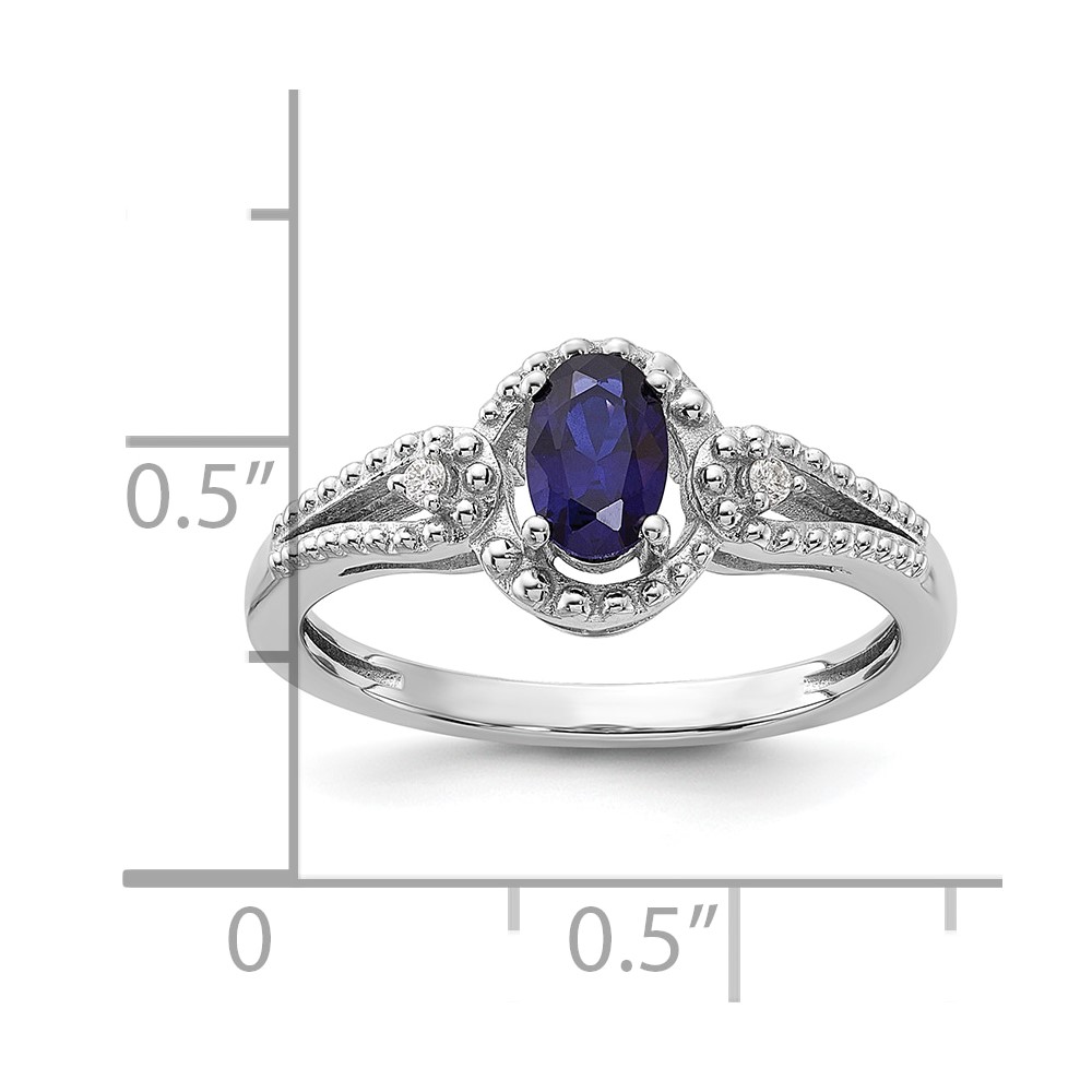 Sterling Silver Rhodium-plated Created Sapphire & Diam. Ring (QBR16SEP-7)