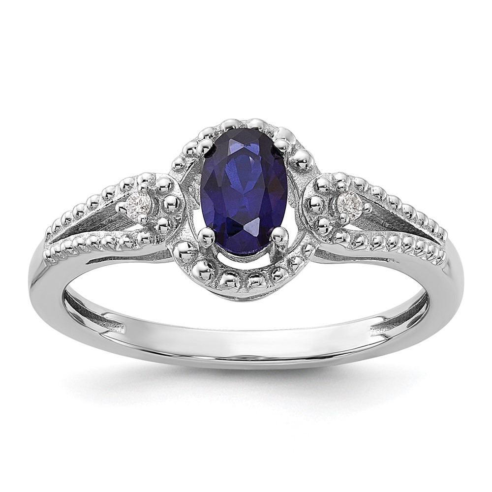 Sterling Silver Rhodium-plated Created Sapphire & Diam. Ring (QBR16SEP-10)
