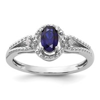 Sterling Silver Rhodium-plated Created Sapphire & Diam. Ring view 1