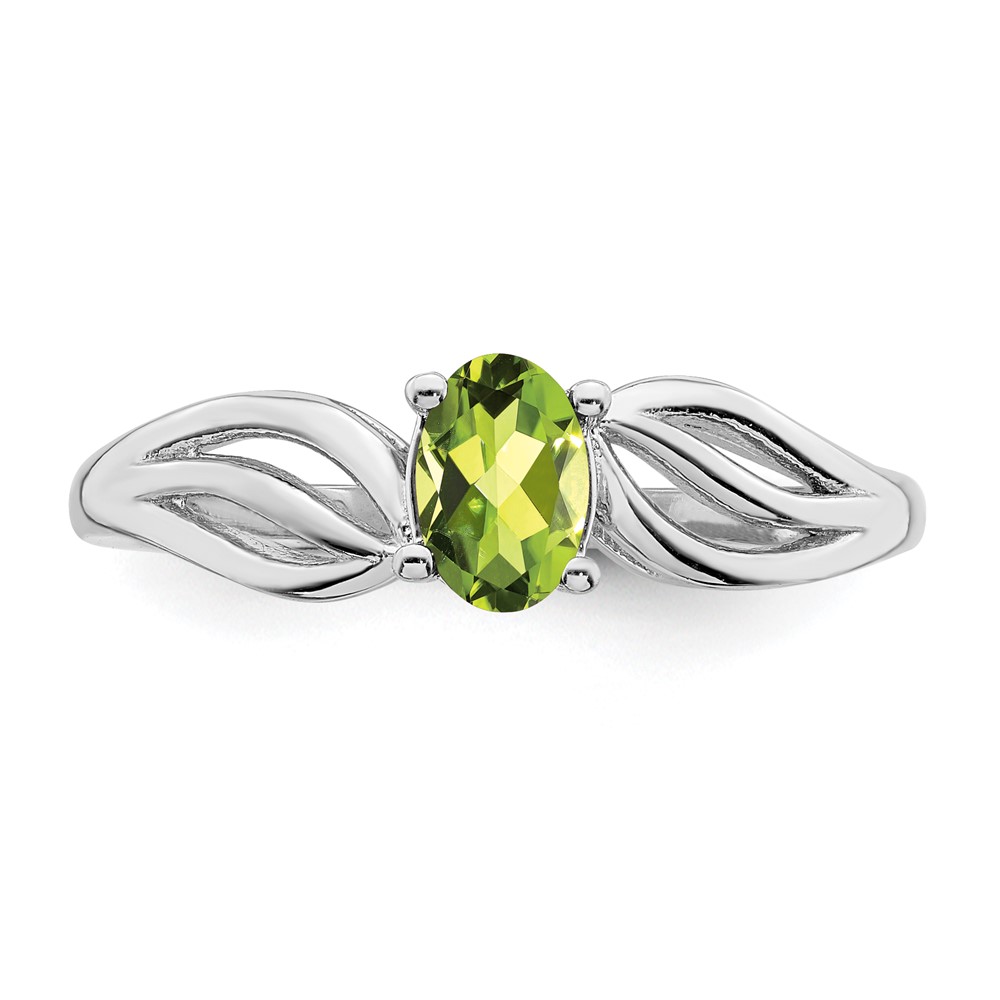 Sterling Silver Rhodium-plated Peridot Ring (QBR17AUG-9)