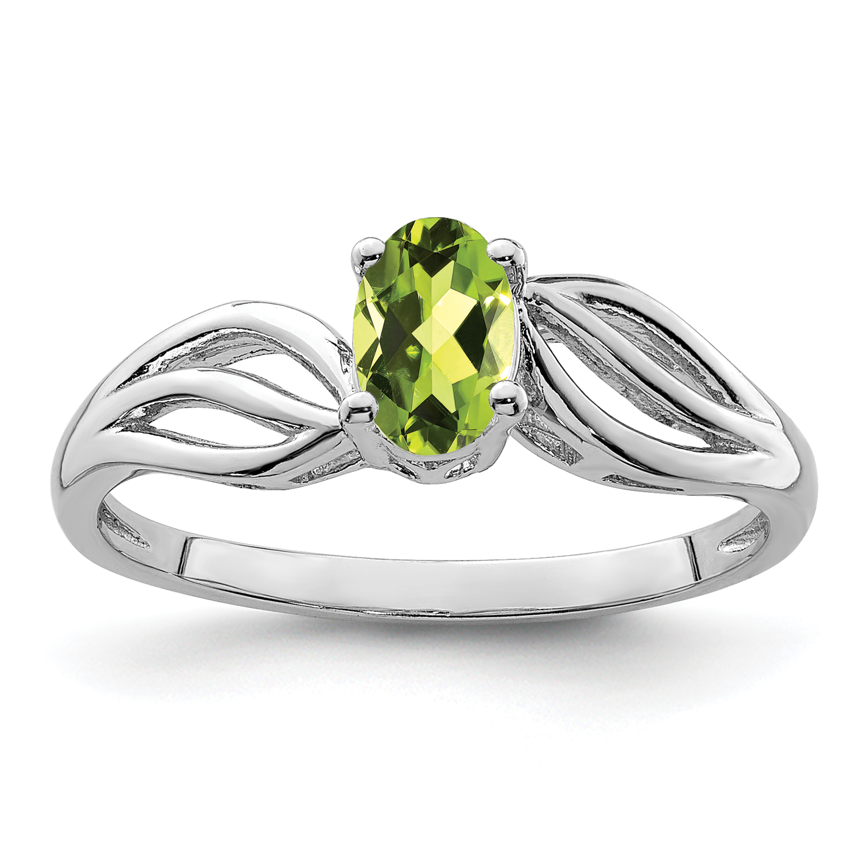 Sterling Silver Rhodium-plated Peridot Ring (QBR17AUG-6)
