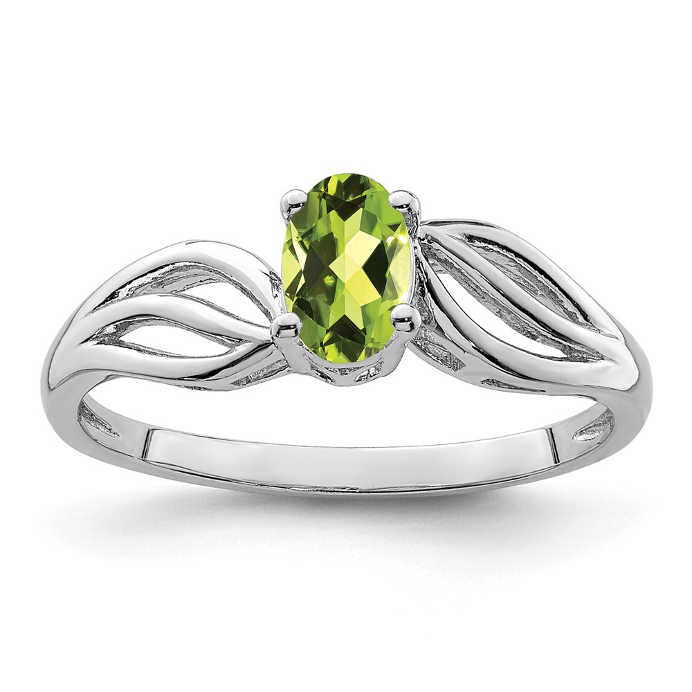 Sterling Silver Rhodium-plated Peridot Ring (QBR17AUG-6)