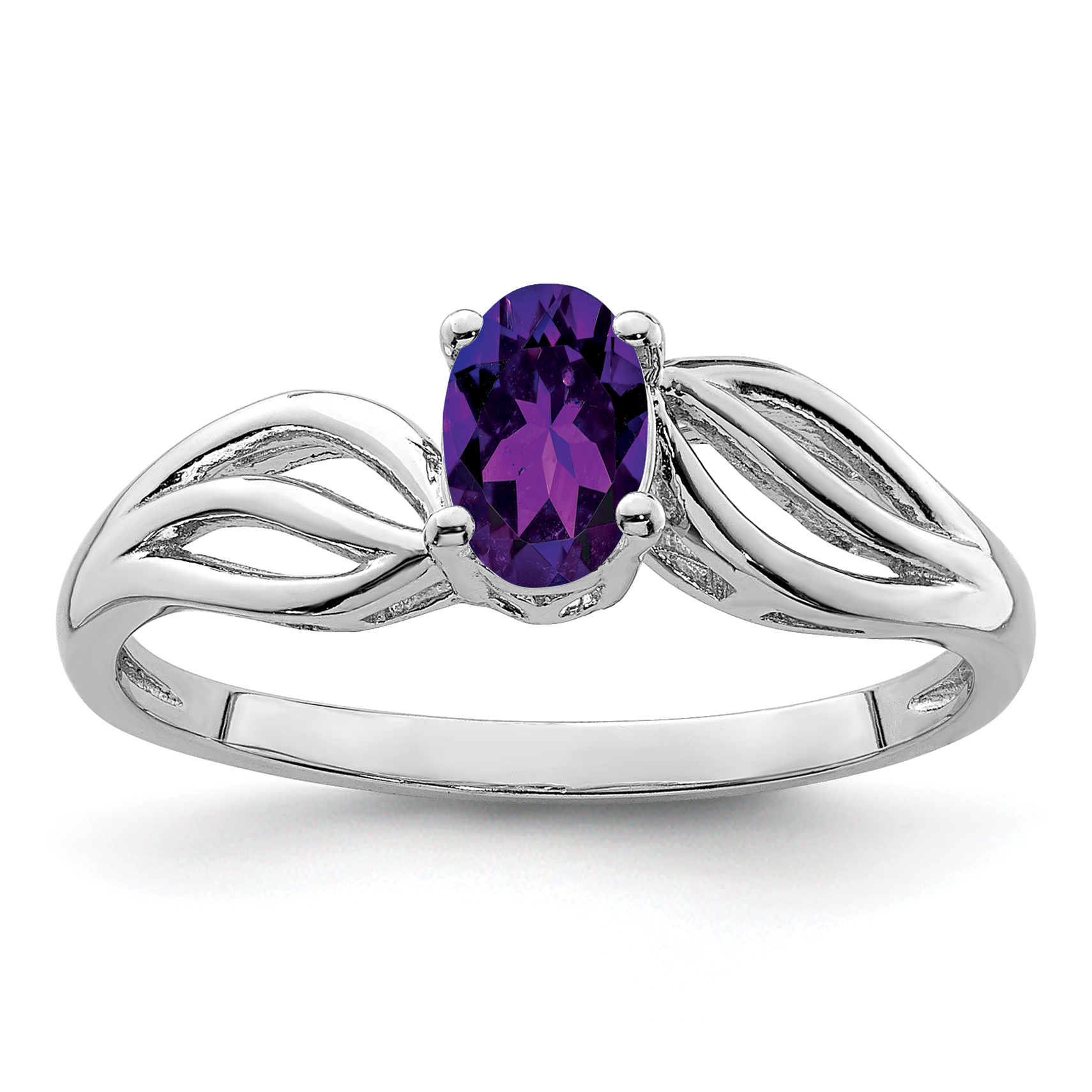 Sterling Silver Rhodium-plated Amethyst Ring (QBR17FEB-5)
