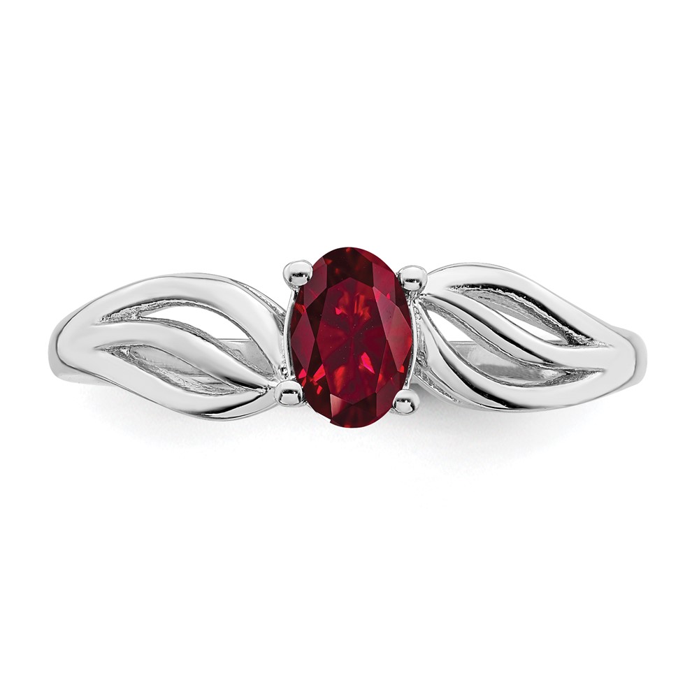 Sterling Silver Rhodium-plated Created Ruby Ring (QBR17JUL-5)