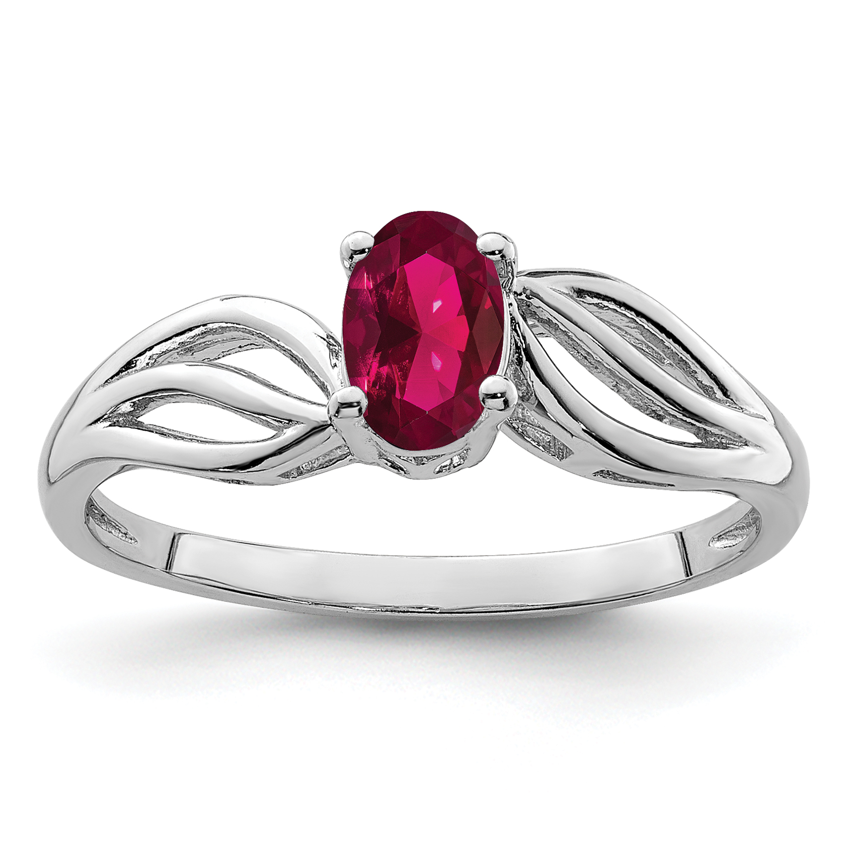 Sterling Silver Rhodium-plated Created Ruby Ring (QBR17JUL-10)