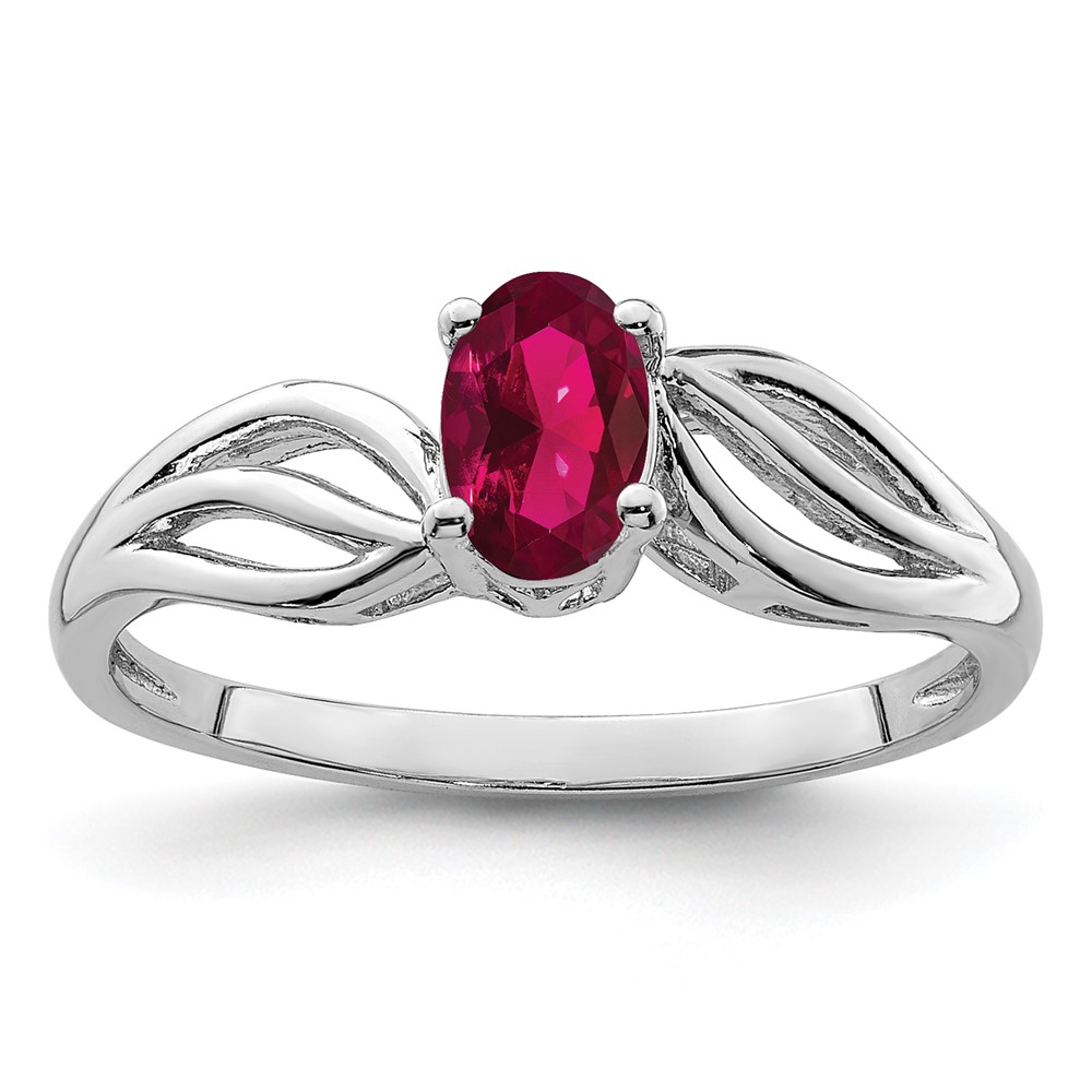 Sterling Silver Rhodium-plated Created Ruby Ring (QBR17JUL-10)