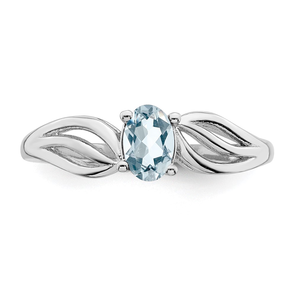 Sterling Silver Rhodium-plated Aquamarine Ring (QBR17MAR-9)