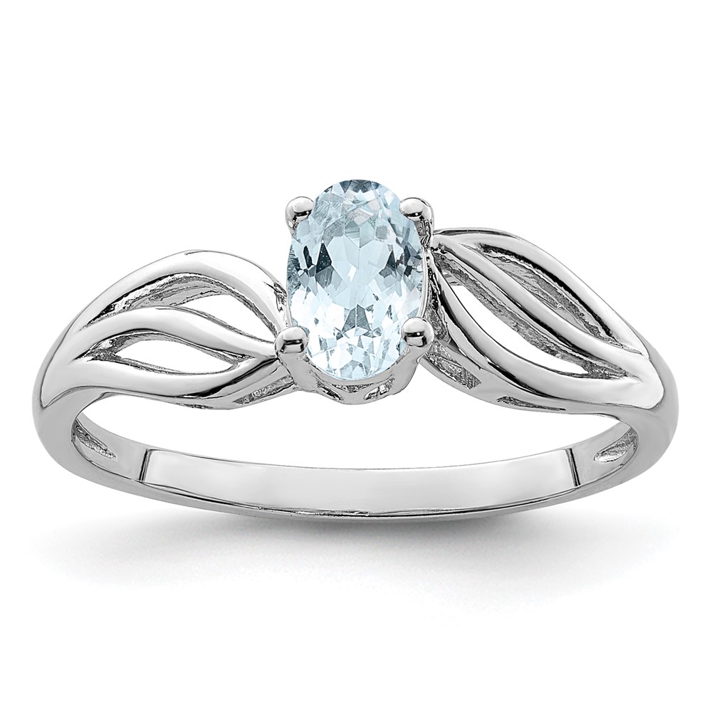 Sterling Silver Rhodium-plated Aquamarine Ring (QBR17MAR-9)