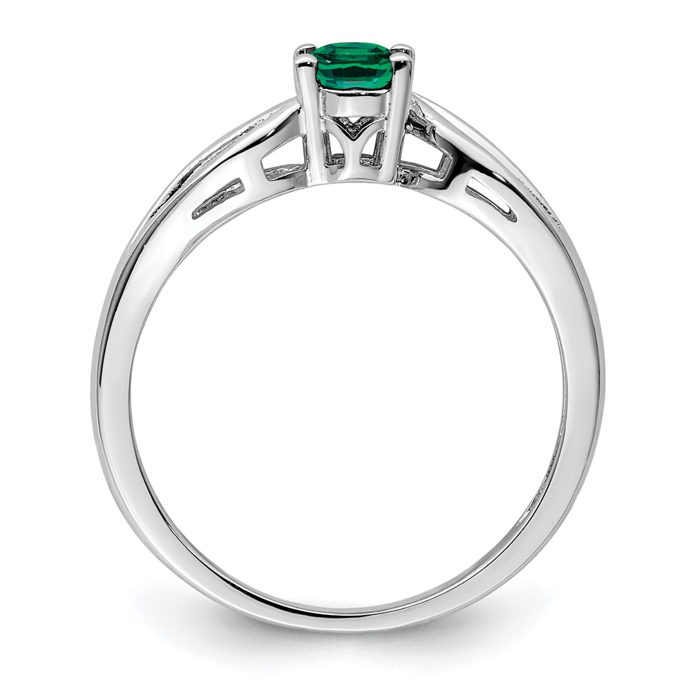 Sterling Silver Rhodium-plated Created Emerald Ring (QBR17MAY-10)