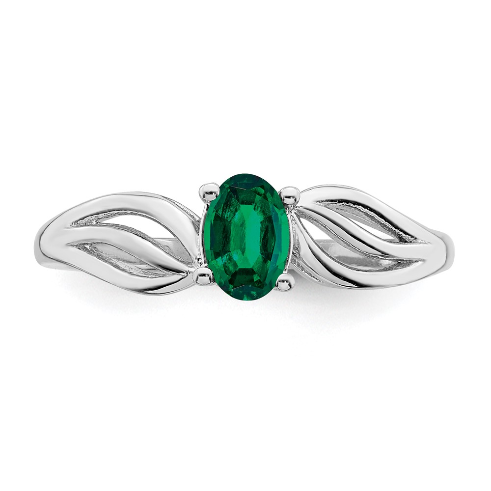 Sterling Silver Rhodium-plated Created Emerald Ring (QBR17MAY-10)