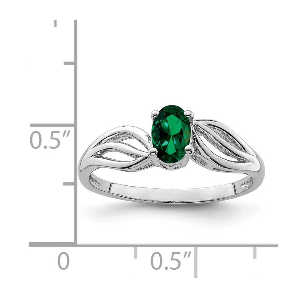 Sterling Silver Rhodium-plated Created Emerald Ring (QBR17MAY-10)
