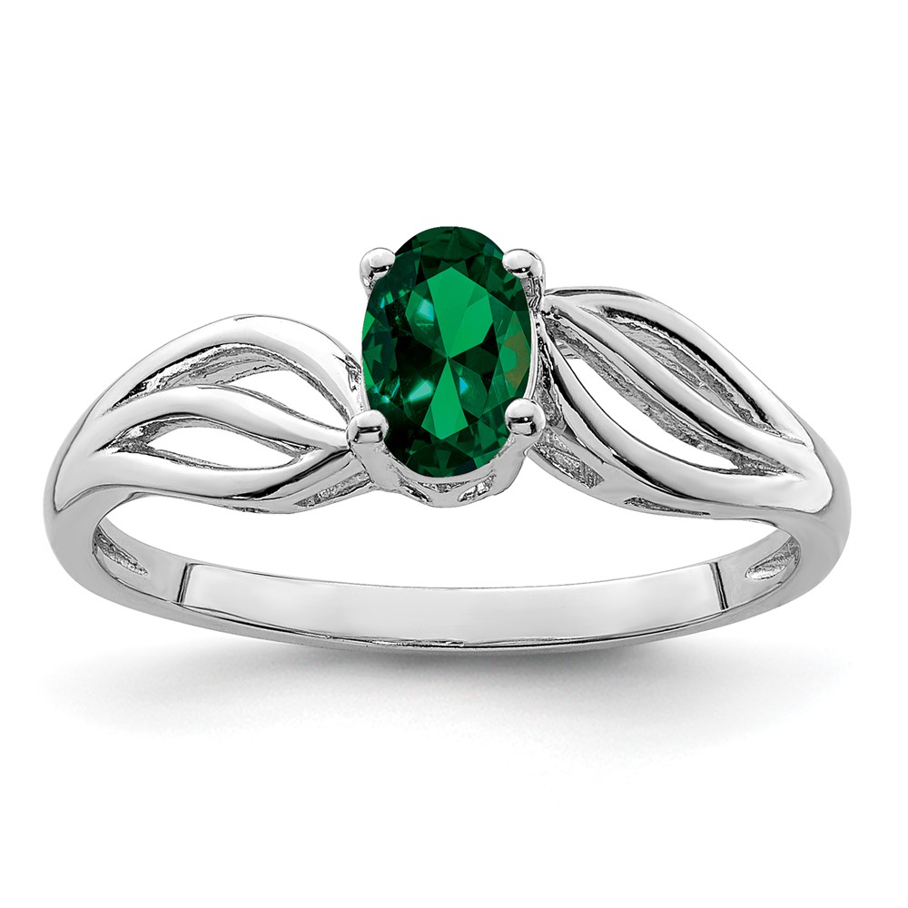 Sterling Silver Rhodium-plated Created Emerald Ring (QBR17MAY-10)