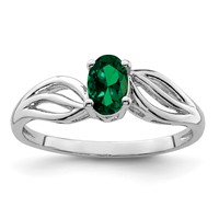 Sterling Silver Rhodium-plated Created Emerald Ring view 1