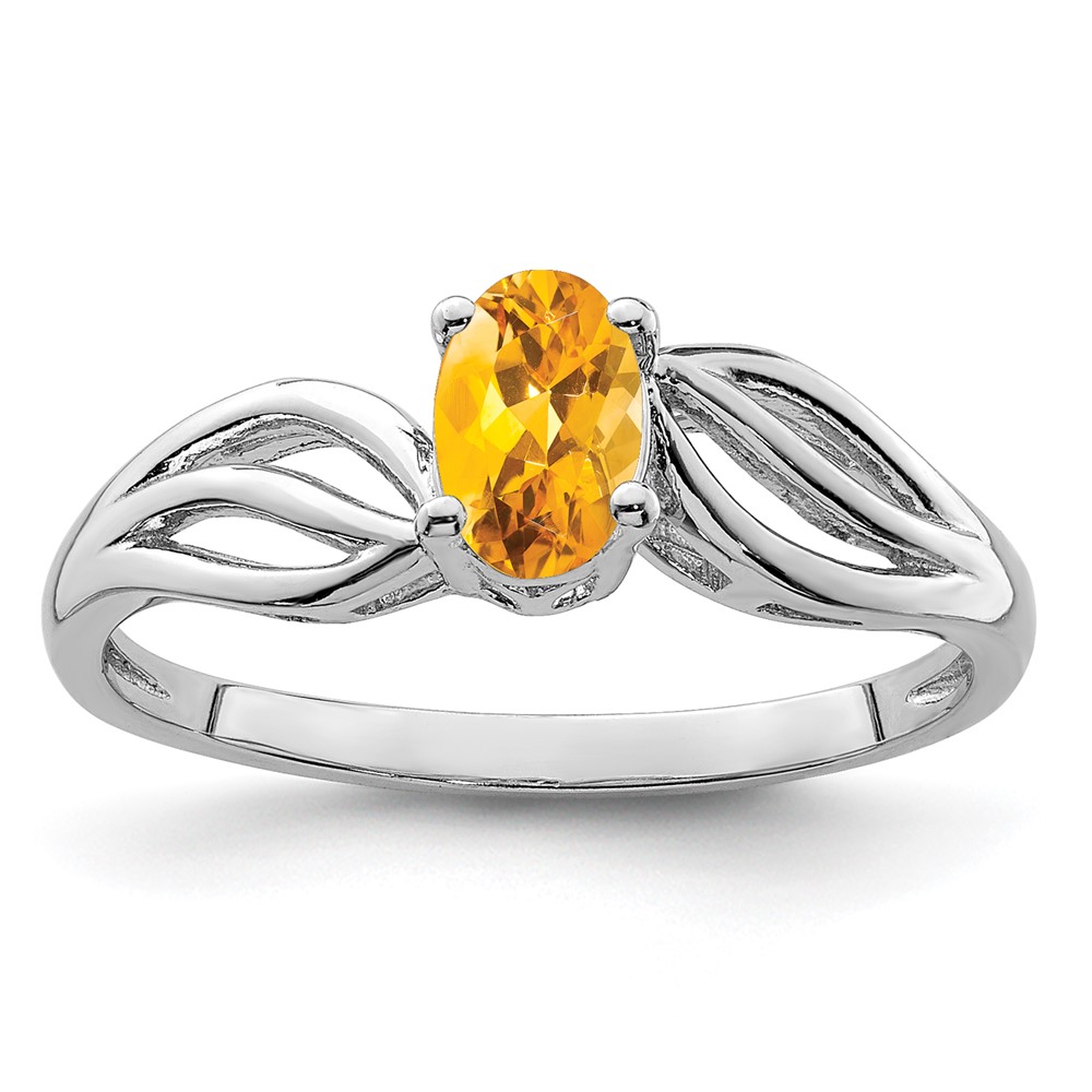 Sterling Silver Rhodium-plated Citrine Ring (QBR17NOV-5)