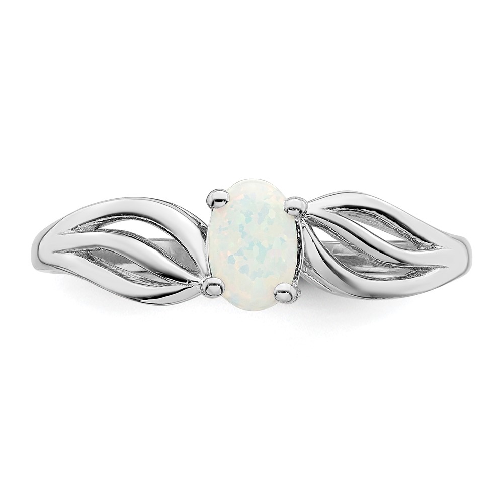 Sterling Silver Rhodium-plated Created Opal Ring (QBR17OCT-7)
