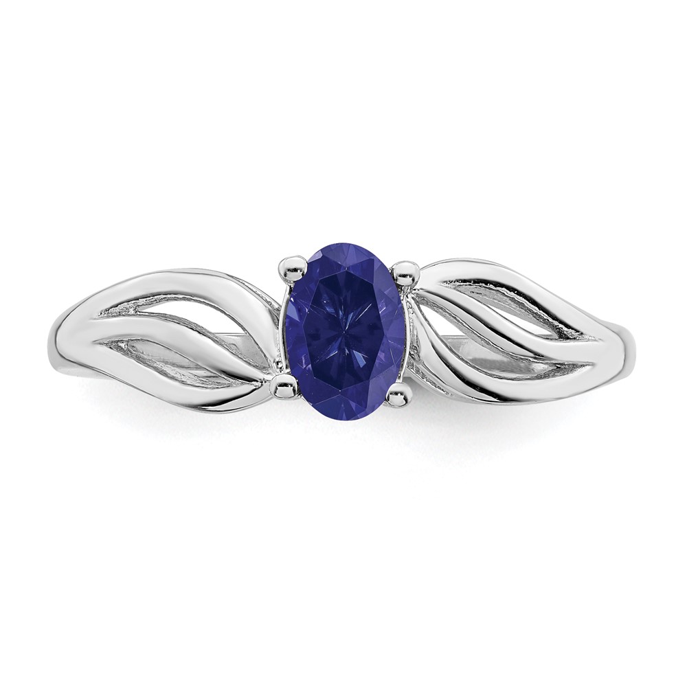 Sterling Silver Rhodium-plated Created Sapphire Ring (QBR17SEP-9)