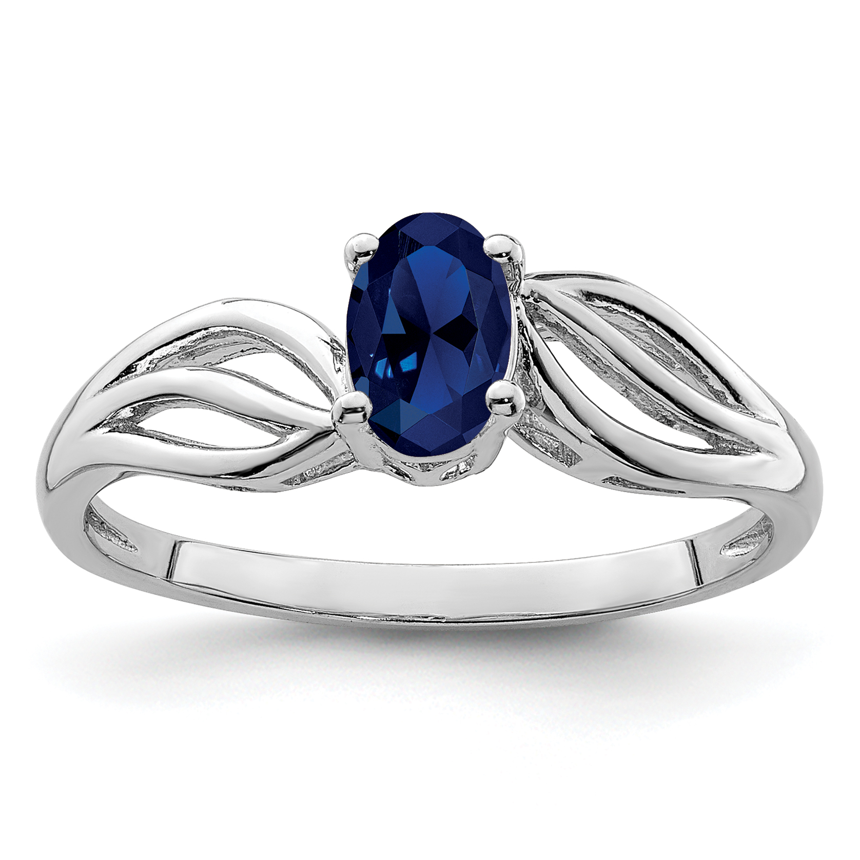 Sterling Silver Rhodium-plated Created Sapphire Ring (QBR17SEP-10)