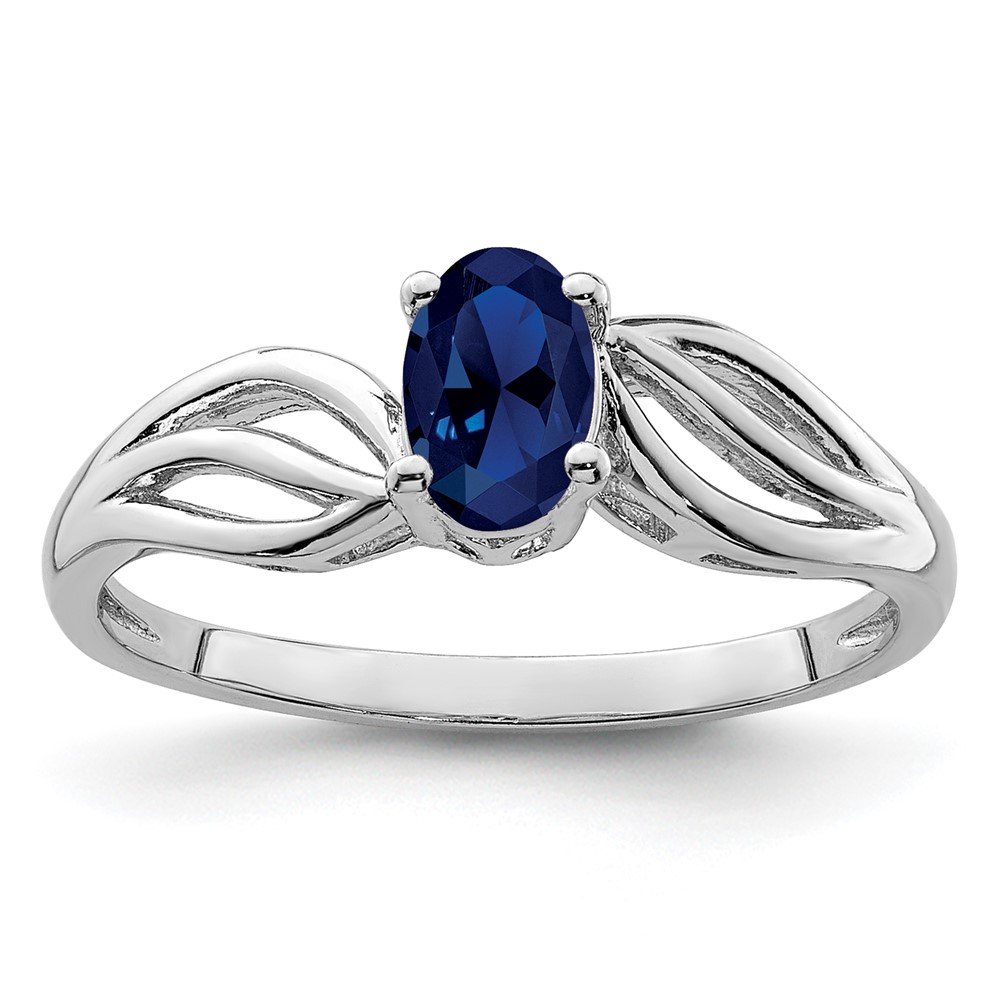 Sterling Silver Rhodium-plated Created Sapphire Ring (QBR17SEP-10)