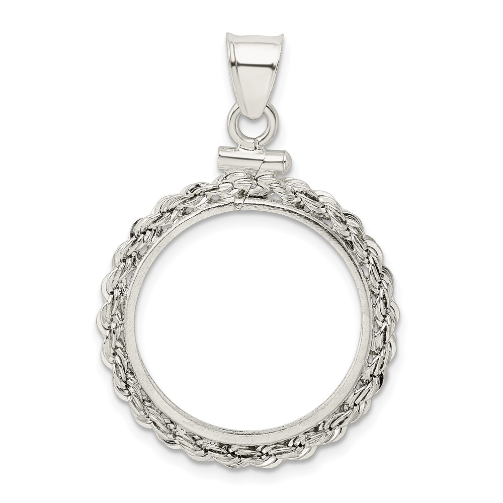 Wideband Distinguished Coin Jewelry Sterling Silver Polished Rope 21.1 x 2.0mm $0.05 Screw Top Coin Bezel Pendant (QBR2)