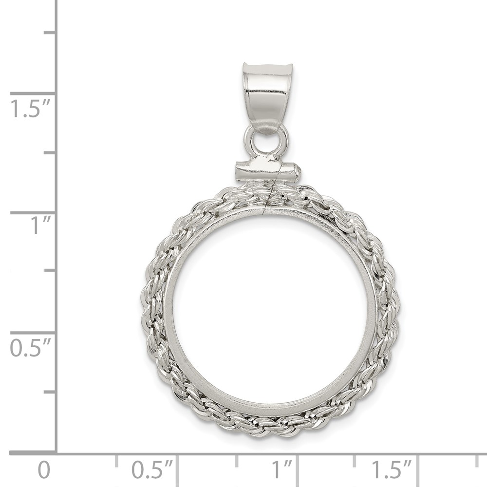 Wideband Distinguished Coin Jewelry Sterling Silver Polished Rope 21.1 x 2.0mm $0.05 Screw Top Coin Bezel Pendant (QBR2)