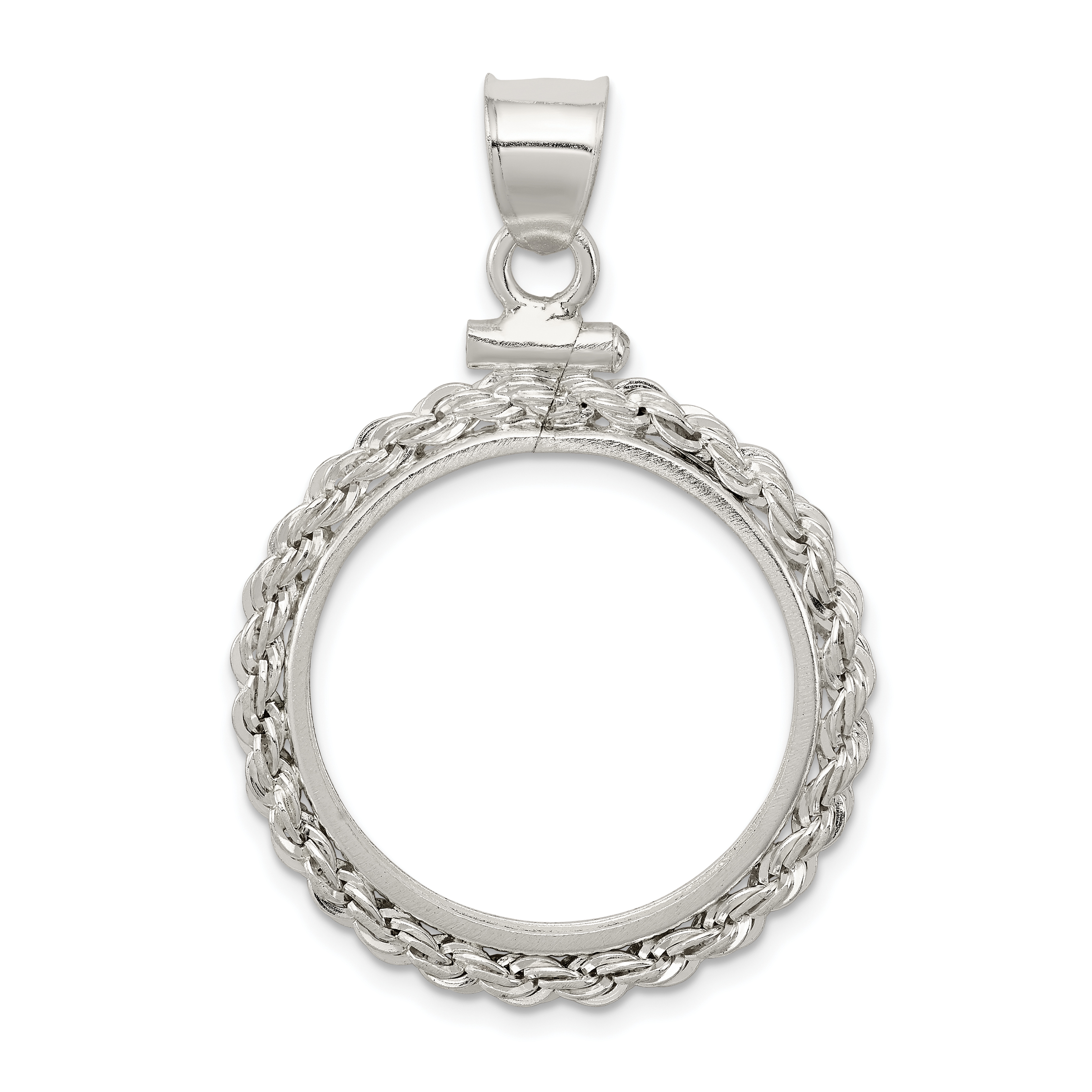 Wideband Distinguished Coin Jewelry Sterling Silver Polished Rope 21.1 x 2.0mm $0.05 Screw Top Coin Bezel Pendant (QBR2)