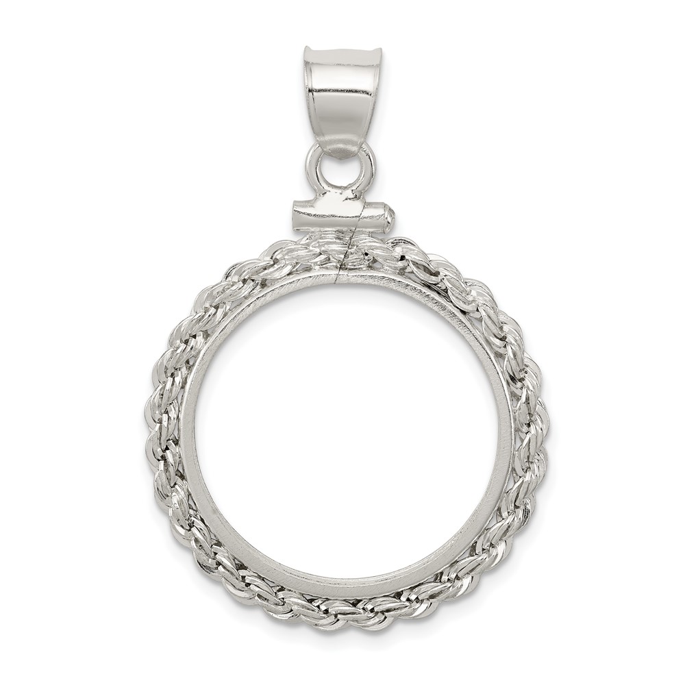Wideband Distinguished Coin Jewelry Sterling Silver Polished Rope 21.1 x 2.0mm $0.05 Screw Top Coin Bezel Pendant (QBR2)