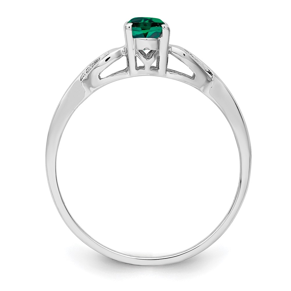 Sterling Silver Rhodium-plated Created Emerald Ring (QBR20MAY-5)