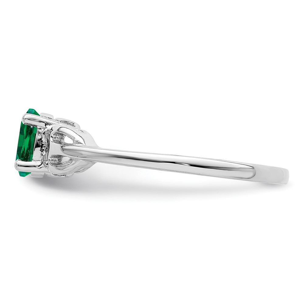 Sterling Silver Rhodium-plated Created Emerald Ring (QBR20MAY-5)
