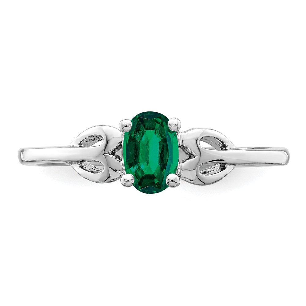 Sterling Silver Rhodium-plated Created Emerald Ring (QBR20MAY-5)