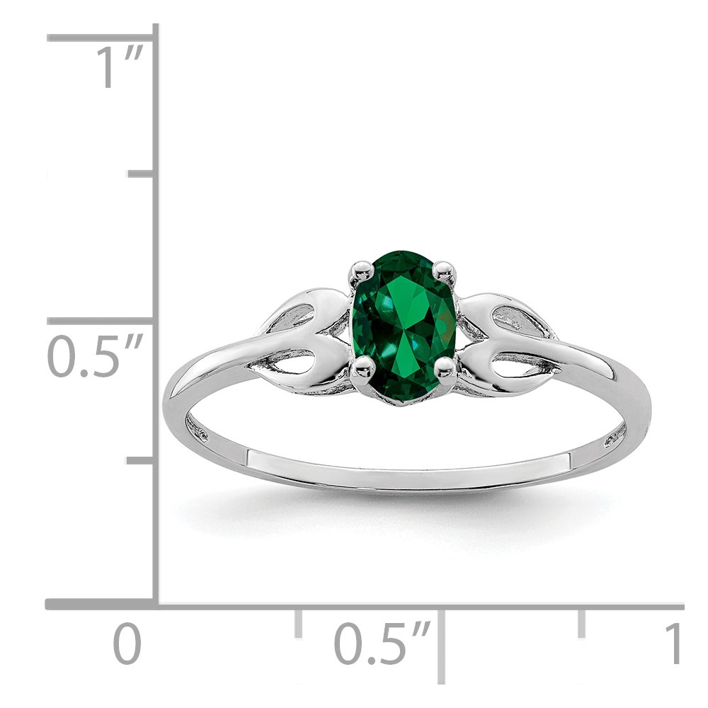 Sterling Silver Rhodium-plated Created Emerald Ring (QBR20MAY-5)