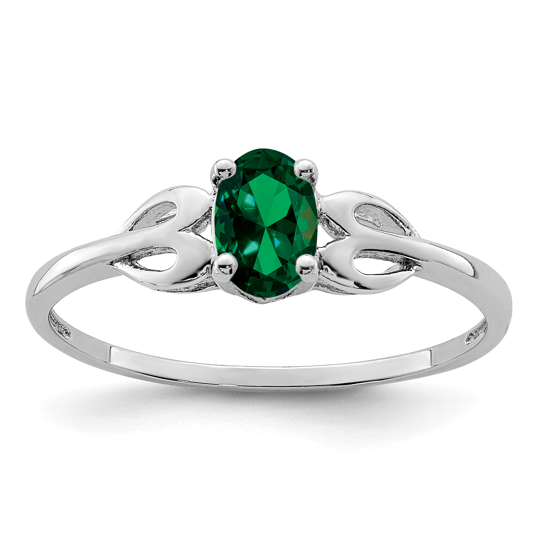 Sterling Silver Rhodium-plated Created Emerald Ring (QBR20MAY-5)