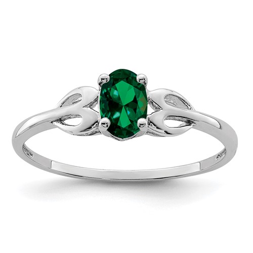 Sterling Silver Rhodium-plated Created Emerald Ring