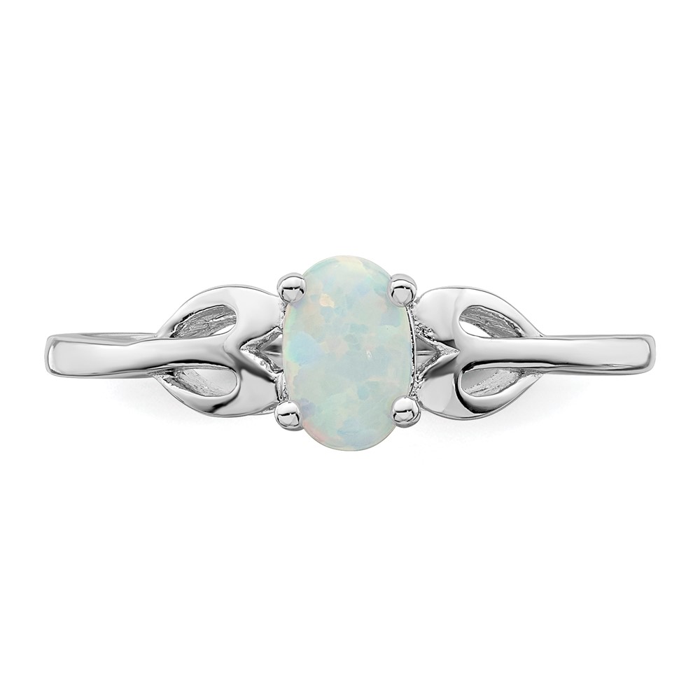 Sterling Silver Rhodium-plated Created Opal Ring (QBR20OCT-7)