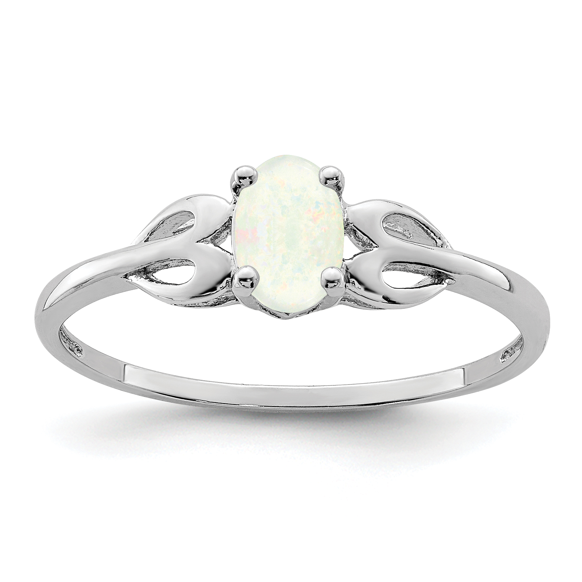 Sterling Silver Rhodium-plated Created Opal Ring (QBR20OCT-9)