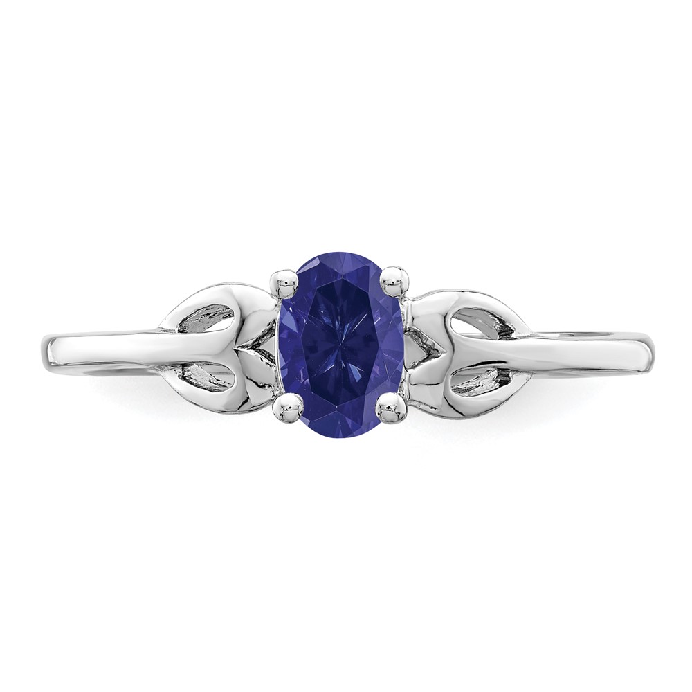 Sterling Silver Rhodium-plated Created Sapphire Ring (QBR20SEP-5)