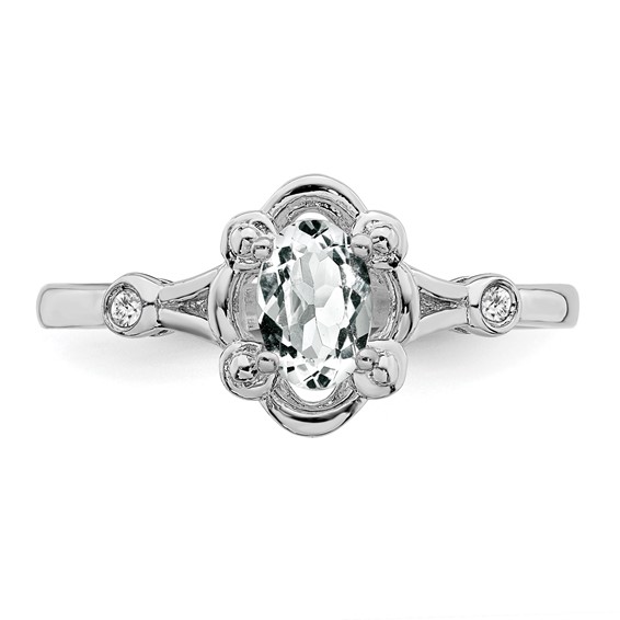 Sterling Silver Rhodium-plated Gemstone and Diamond Ring