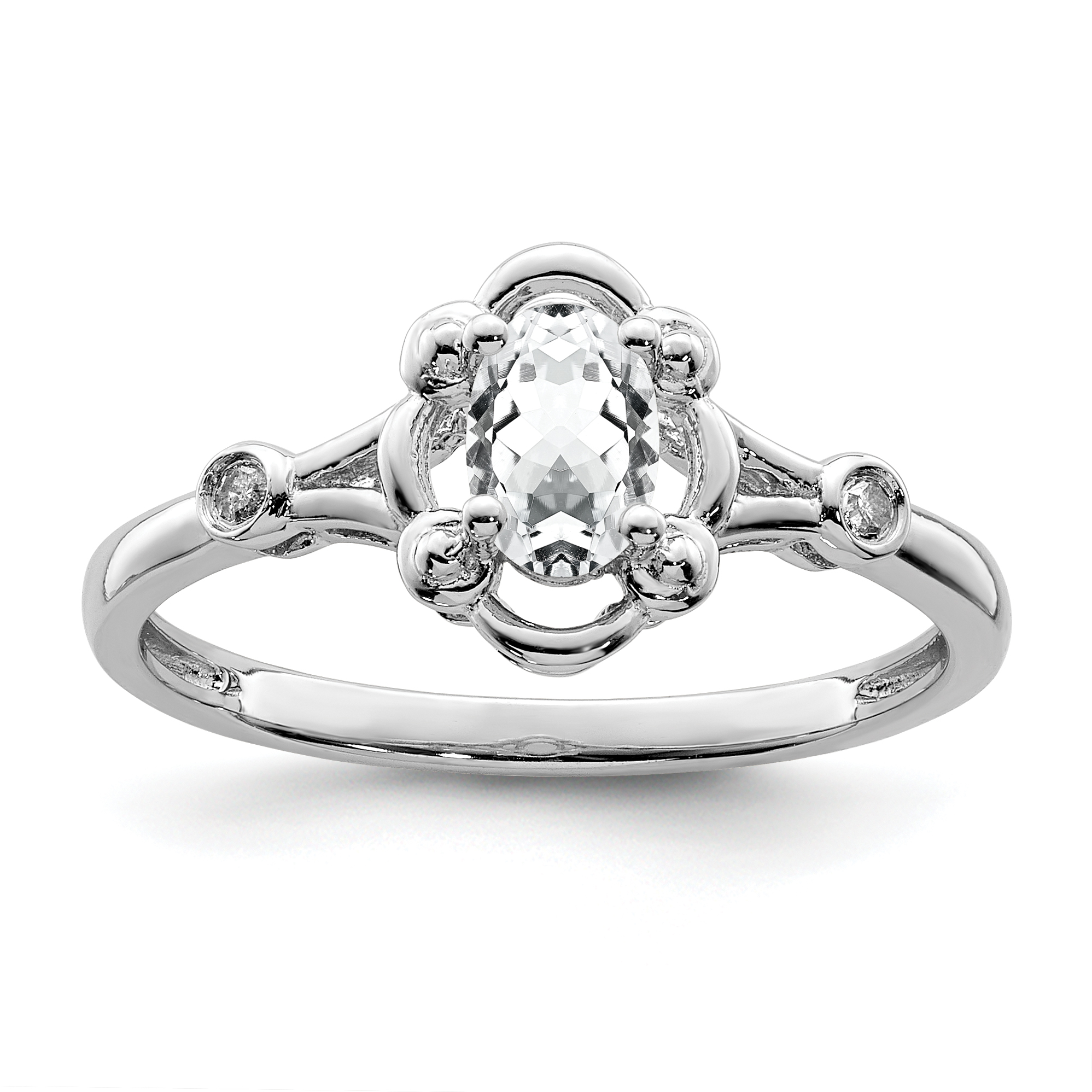 Sterling Silver Rhodium-plated White Topaz & Diam. Ring (QBR21APR-6)