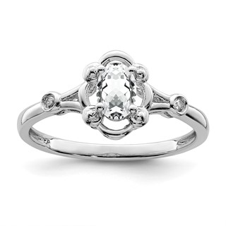Sterling Silver Rhodium-plated Gemstone and Diamond Ring