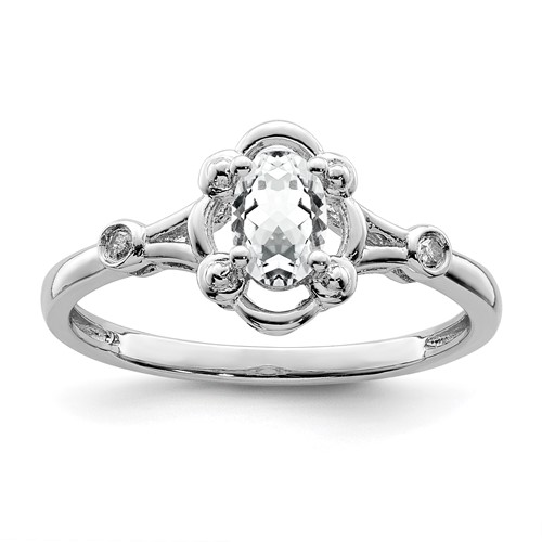 Sterling Silver Rhodium-plated White Topaz & Diam. Ring