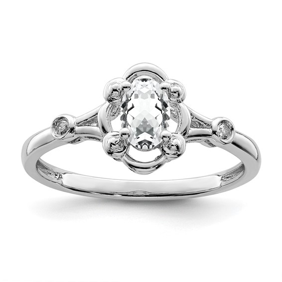 Sterling Silver Rhodium-plated Gemstone and Diamond Ring