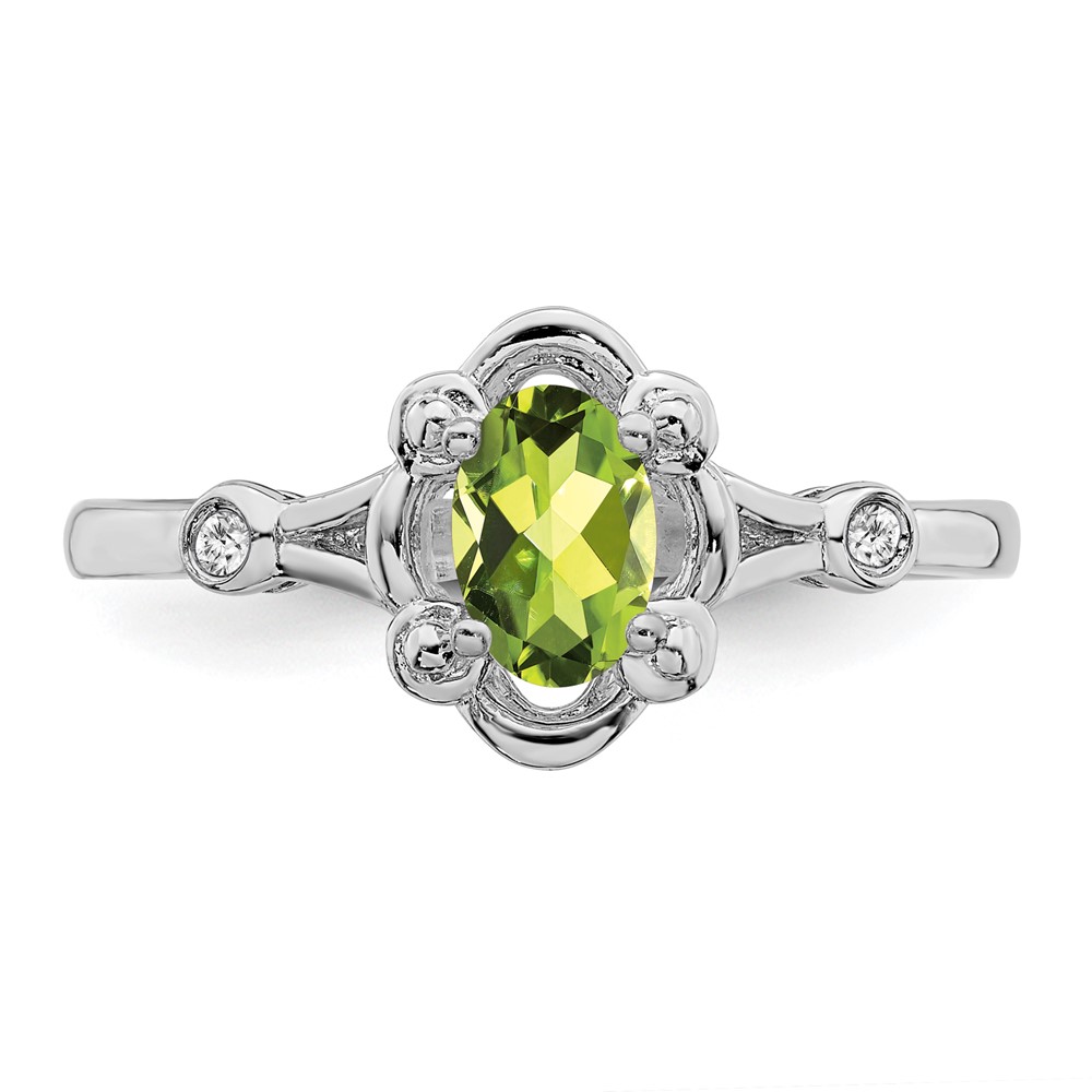 Sterling Silver Rhodium-plated Peridot & Diam. Ring (QBR21AUG-7)